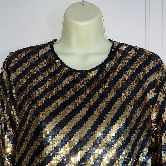 Vtg gold & black sequin striped dressy long sleeve blouse - Picture 3 of 11